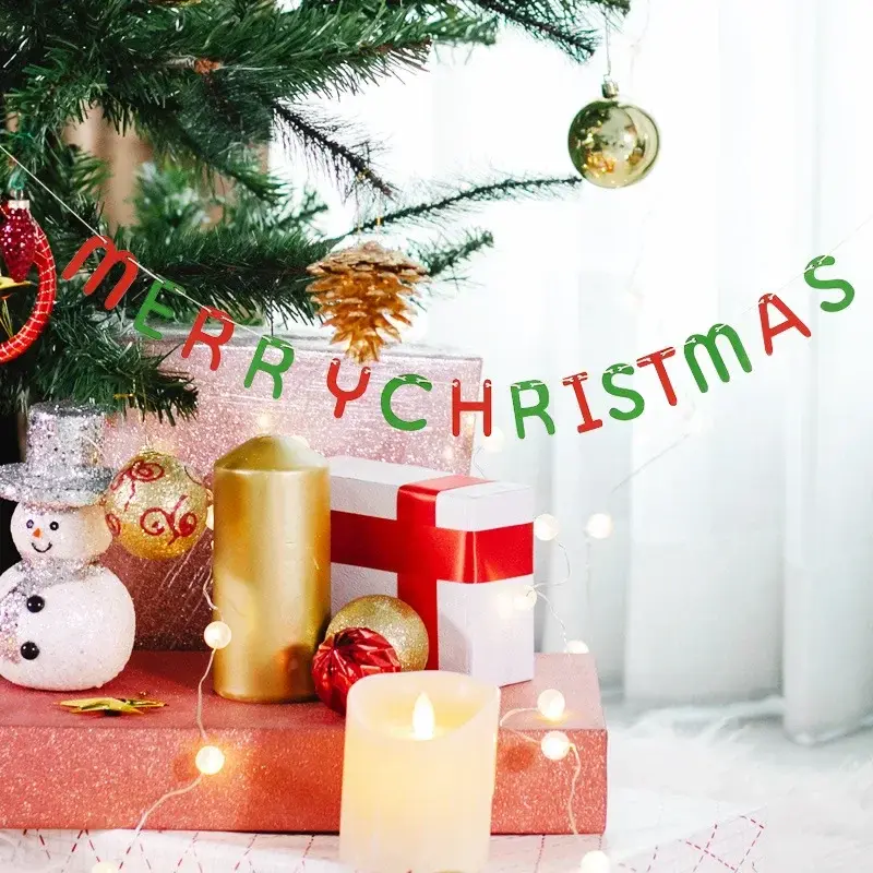 1Pcs Christmas Hanging Banner Ornament Merry Christmas Letter Flag Wooden Ornament Party New Year Xmas Home Decoration Gifts