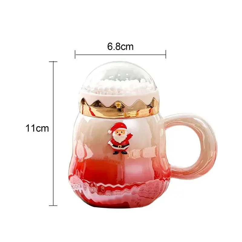 500ml Christmas Mug with Lid Santa Claus Christmas Trees Pattern Ceramic Coffee Cup Home Office Decor New Year Xmas Gift Box