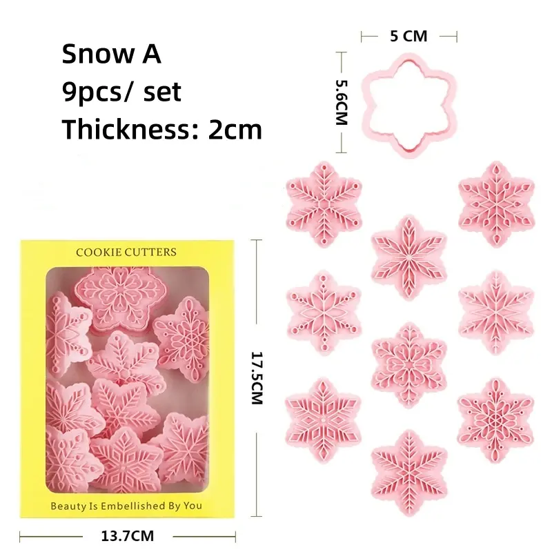 9Pcs Snowflake Shape Biscuit Mold Christmas Cookie Cutter Molds Embossers Icing Cookie Pastry Mould Household Baking Tools