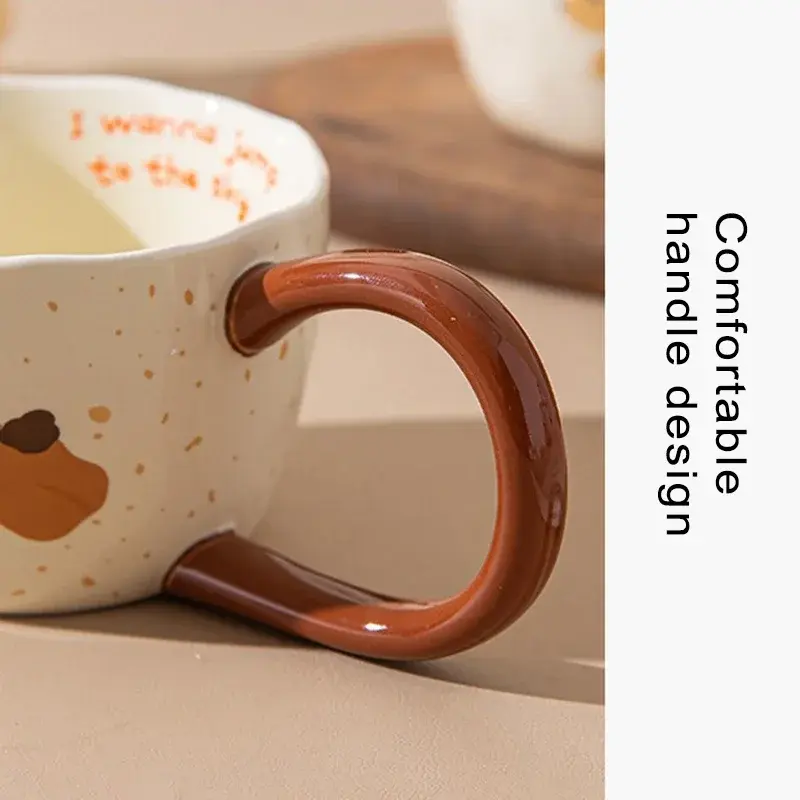 300ML Ceramic Mug Big Ear Cup Cute Puppy Pattern Coffee Juice Tea Breakfast Milk Oats Mug Yogurt Office Student Drinkware Gift