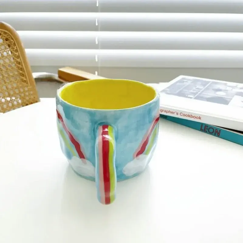 Hand Pinched Coffee Mug Irregular Flower Ceramic Cup Breakfast Milk Afternoon Tea Cups Underglaze Colour Mugs Decoration Gifts