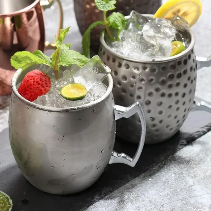 1Pcs 530ML Cocktail Wine Cup Moscow Mule Mug Stainless Steel Hammered Copper Plated Beer  Coffee Cup Bar Drinkware Champagne Cup