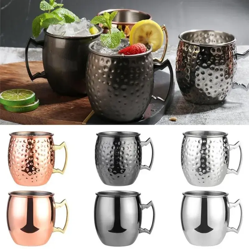 1Pcs 530ML Cocktail Wine Cup Moscow Mule Mug Stainless Steel Hammered Copper Plated Beer  Coffee Cup Bar Drinkware Champagne Cup