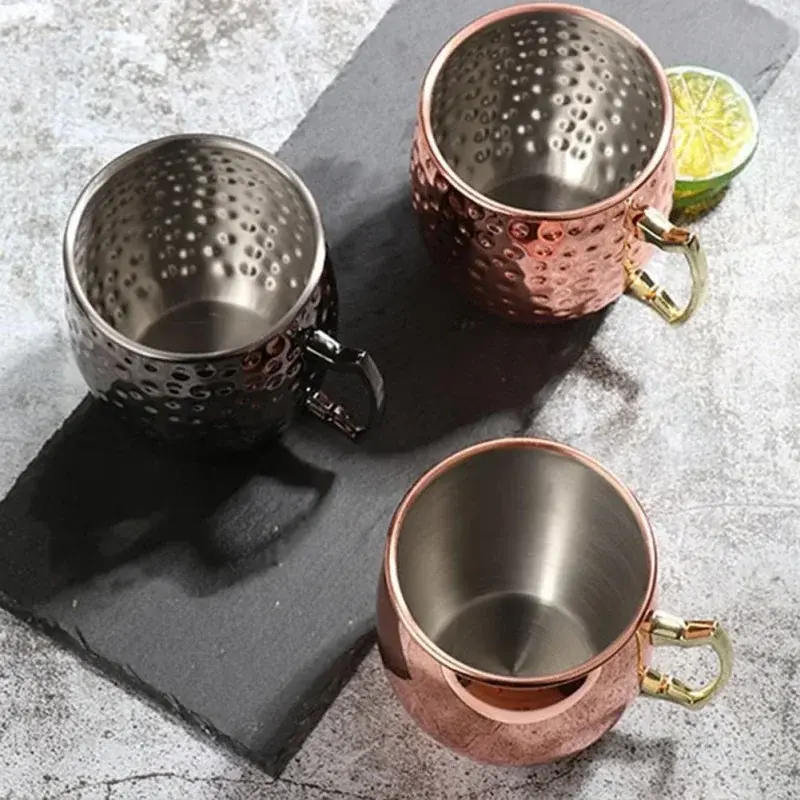 1Pcs 530ML Cocktail Wine Cup Moscow Mule Mug Stainless Steel Hammered Copper Plated Beer  Coffee Cup Bar Drinkware Champagne Cup