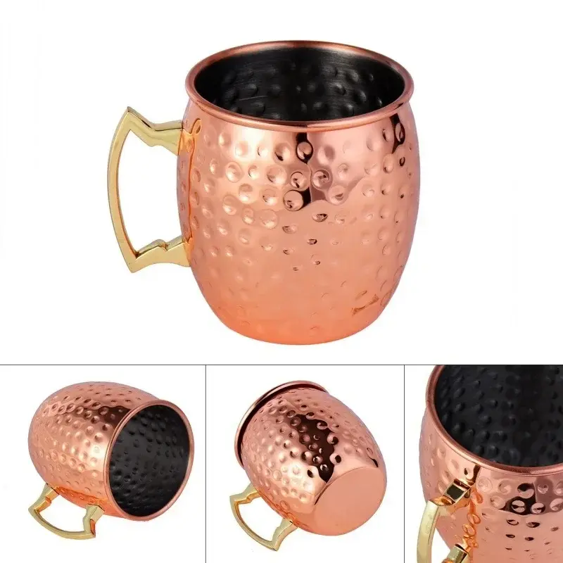 1Pcs 530ML Cocktail Wine Cup Moscow Mule Mug Stainless Steel Hammered Copper Plated Beer  Coffee Cup Bar Drinkware Champagne Cup