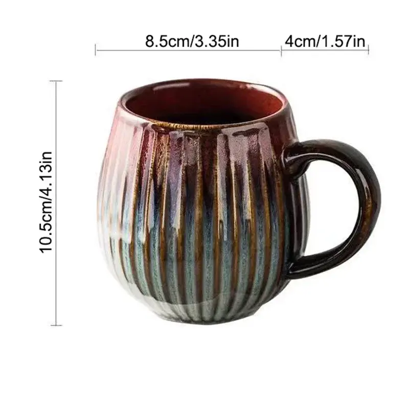 Glaze Kiln-Creative Vertical Pattern Water Mug with Handle Coffee Cup Large Capacity Ceramic Retro Japanese Style Milk Mug