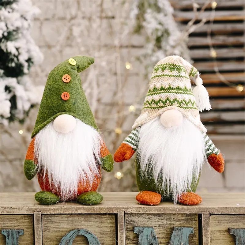 Christmas Faceless Doll Knitted Green Gnome Doll Figurine Merry Christmas Decorations Family Santa Claus Ornament Surprise Gift