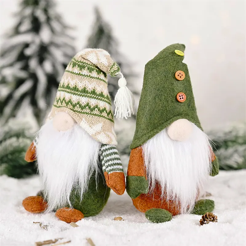 Christmas Faceless Doll Knitted Green Gnome Doll Figurine Merry Christmas Decorations Family Santa Claus Ornament Surprise Gift