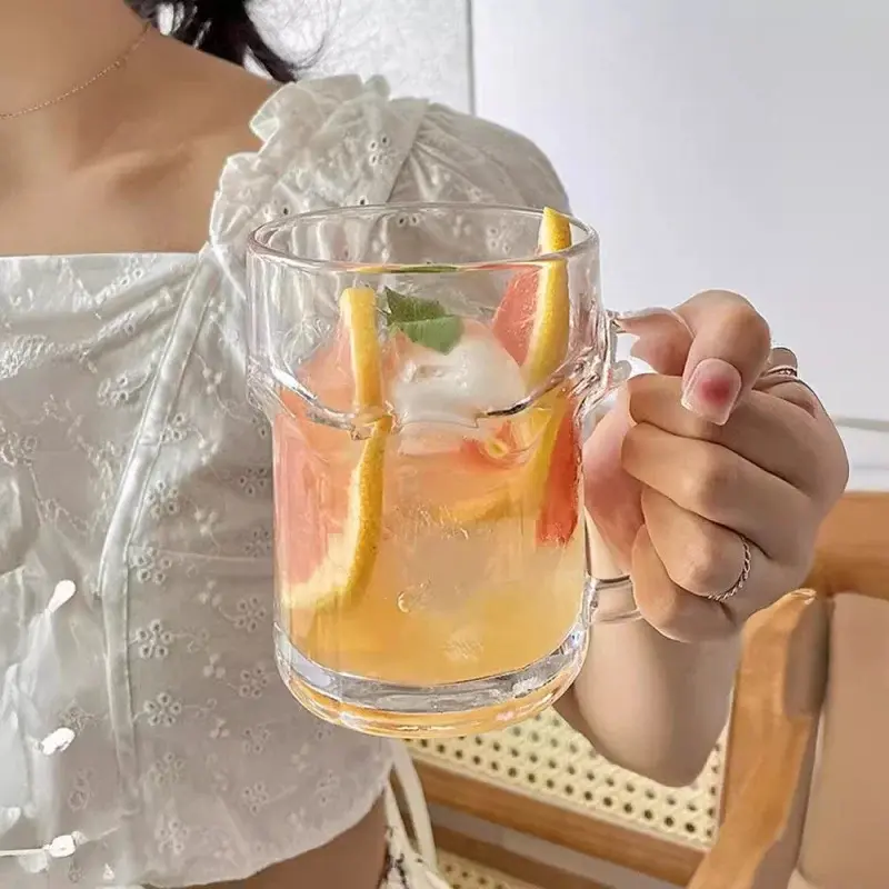 510ml Simple Transparent Glass Cup with Handle Home Juice Milk Tea Cup Cold Cup Bar Beer Glasses Large Capacity Drinkware