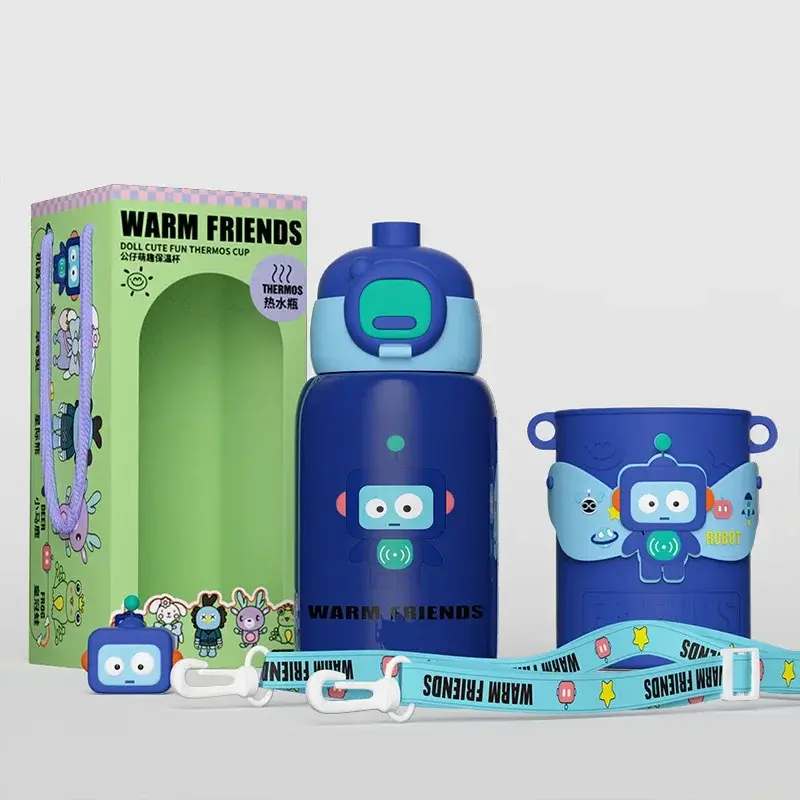 450ML Kids Water Bottle Cartoon Animal Children's Cup with Straw Stainless Steel Bottle Thermal Mug Cups for Student Water Cup