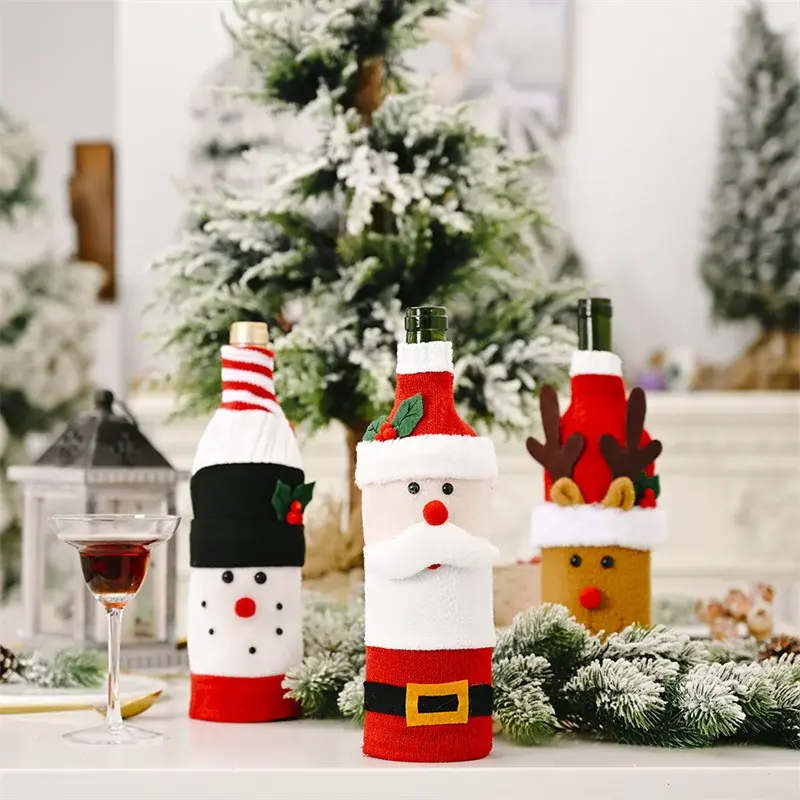 Christmas Wine Bottle Cover Set Santa Claus Snowman Elk Knitted Wine Bottle Bags Party Dinner Table Decor New Year Xmas Gifts