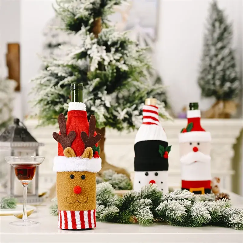 Christmas Wine Bottle Cover Set Santa Claus Snowman Elk Knitted Wine Bottle Bags Party Dinner Table Decor New Year Xmas Gifts