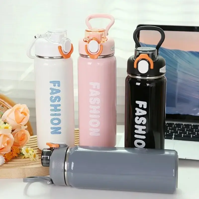 680ML Bouncing Straw Thermos Cup Stainless Steel Termos Water Bottle Simple Ins Style Portable Insulated Cups Drinkware