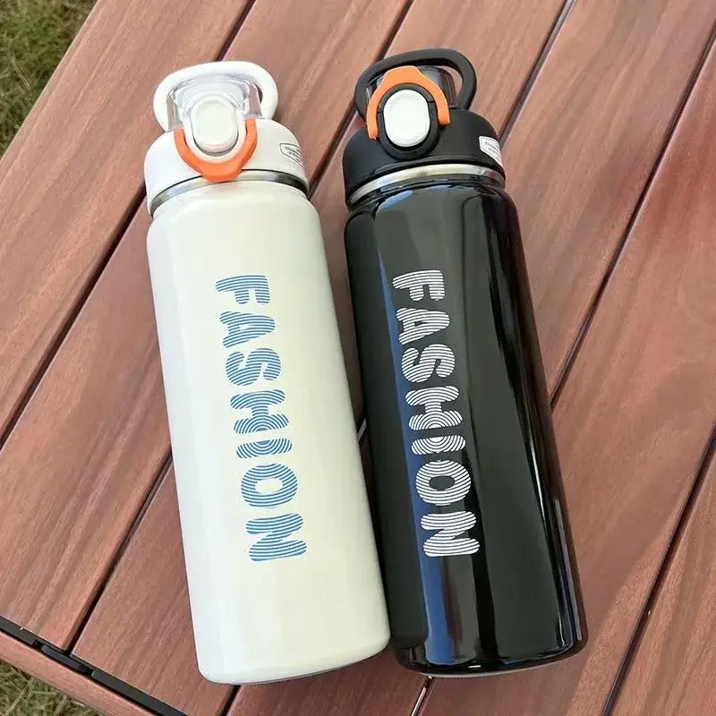 680ML Bouncing Straw Thermos Cup Stainless Steel Termos Water Bottle Simple Ins Style Portable Insulated Cups Drinkware