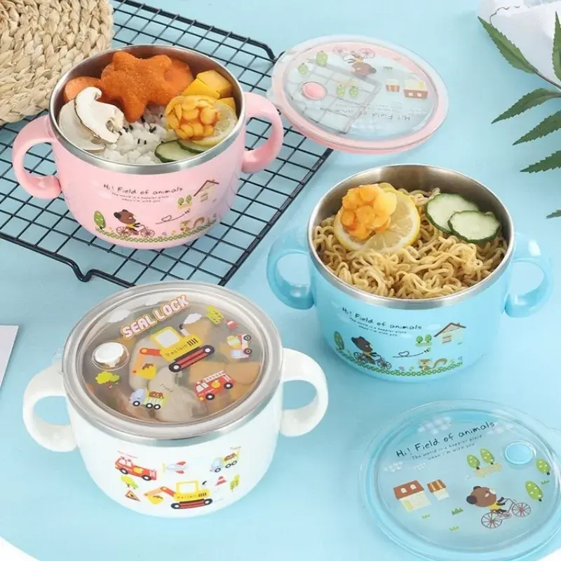 Stainless Steel Insulation Bowl Noodle Bowl Soup Bowls Large Capacity Cartoon Anti-scalding Bento Box Student Supplies Tableware