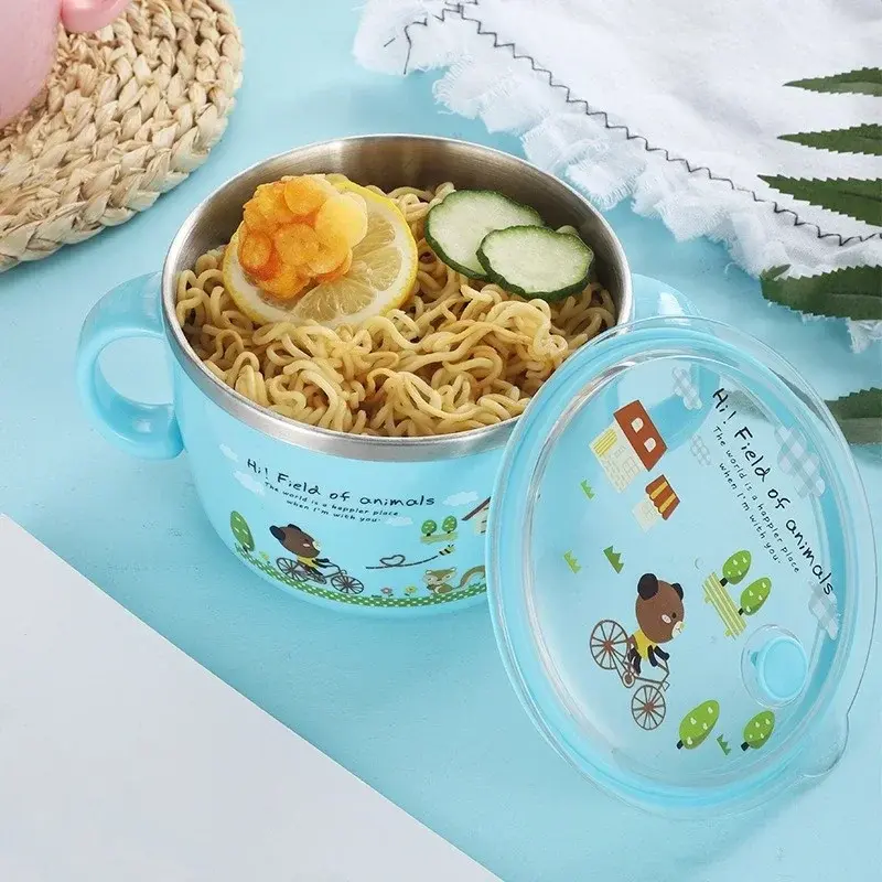 Stainless Steel Insulation Bowl Noodle Bowl Soup Bowls Large Capacity Cartoon Anti-scalding Bento Box Student Supplies Tableware