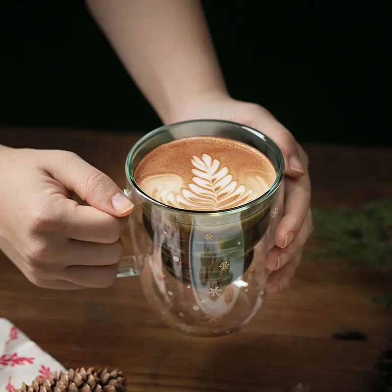 Christmas Mug Glass with Lid Double Layer Christmas Star Wish Cup Household with Handle Borosilicate Glass Ins Cute Milk Cup