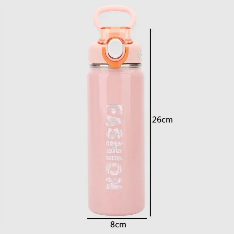 680ML Bouncing Straw Thermos Cup Stainless Steel Termos Water Bottle Simple Ins Style Portable Insulated Cups Drinkware