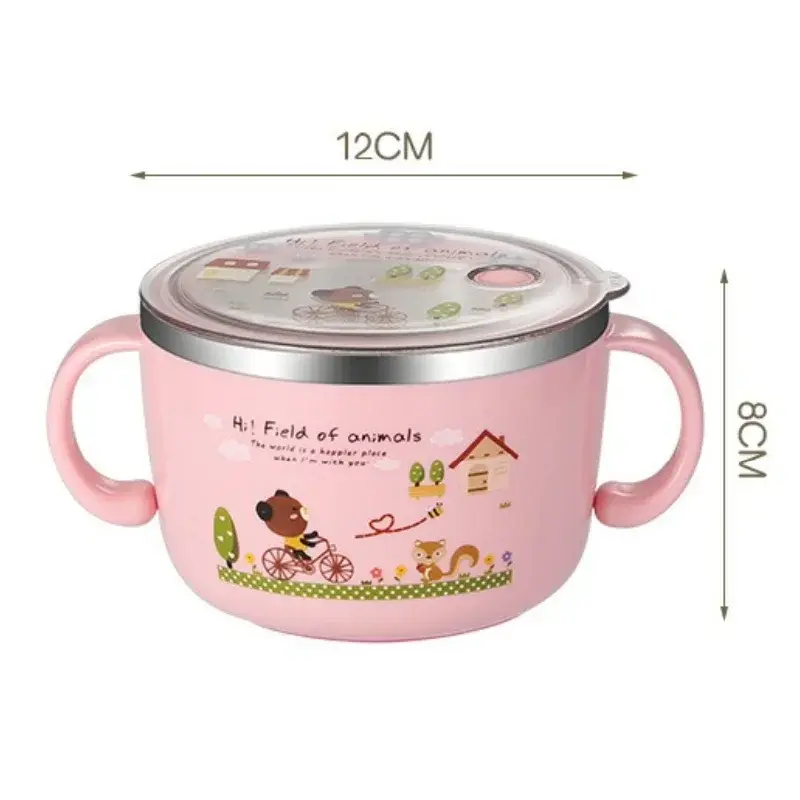 Stainless Steel Insulation Bowl Noodle Bowl Soup Bowls Large Capacity Cartoon Anti-scalding Bento Box Student Supplies Tableware