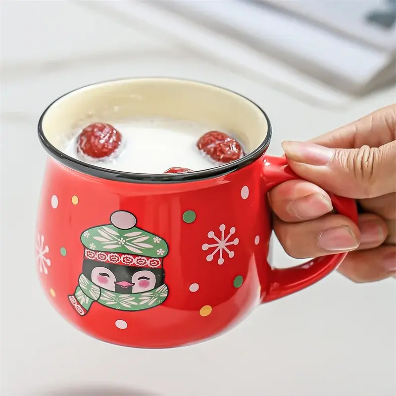 Christmas Ceramic Mug Cartoon Santa Elk Bear Penguin Pattern Coffee Cup Dessert Breakfast Milk Mugs New Year Xmas Decor Gifts