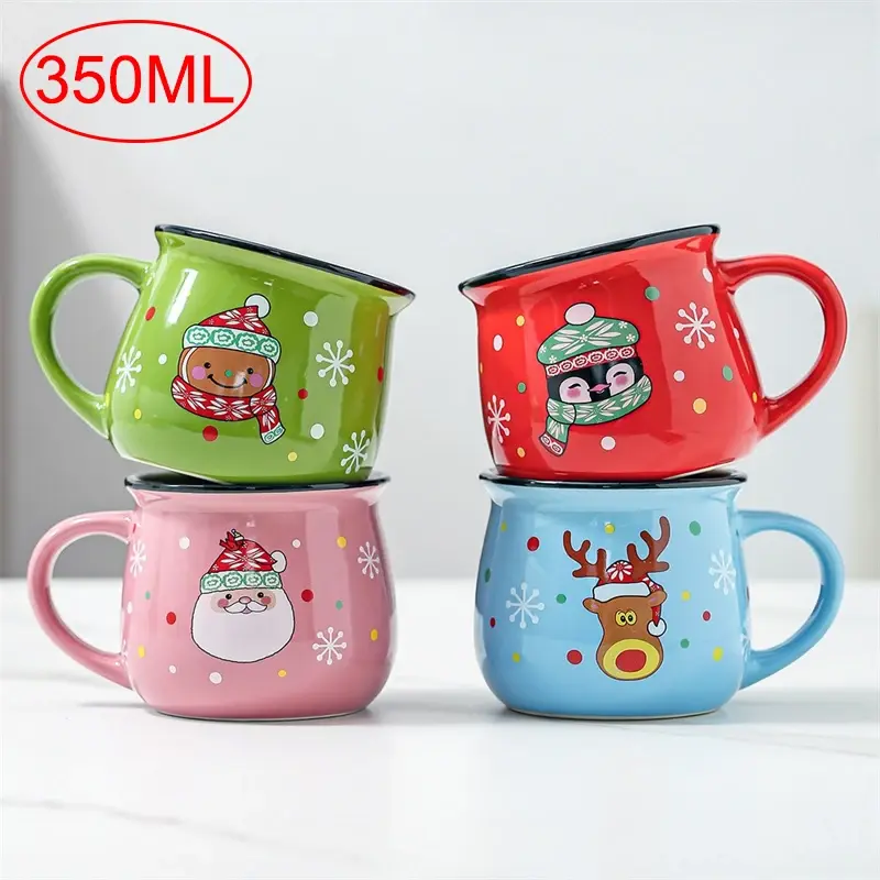 Christmas Ceramic Mug Cartoon Santa Elk Bear Penguin Pattern Coffee Cup Dessert Breakfast Milk Mugs New Year Xmas Decor Gifts