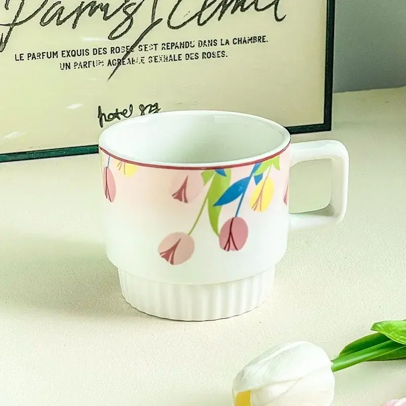 1Pcs Ceramic Mug Tulip Flower Cup Lovely Maiden Sense Water Cup Couple Style Coffee Cup Kitchen Drinkware Creative Mugs Cute