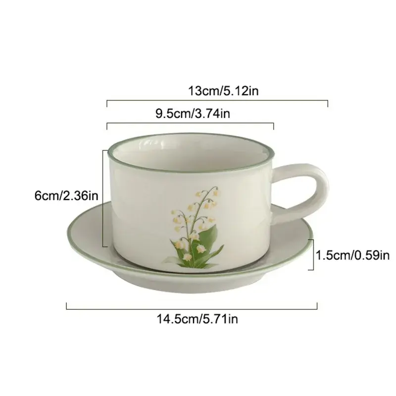 Retro Ceramic Mug and Saucer Flower Pattern Coffee Cup Afternoon Tea Cup Dessert Plate Milk Juice Cup Drinking Tools Present