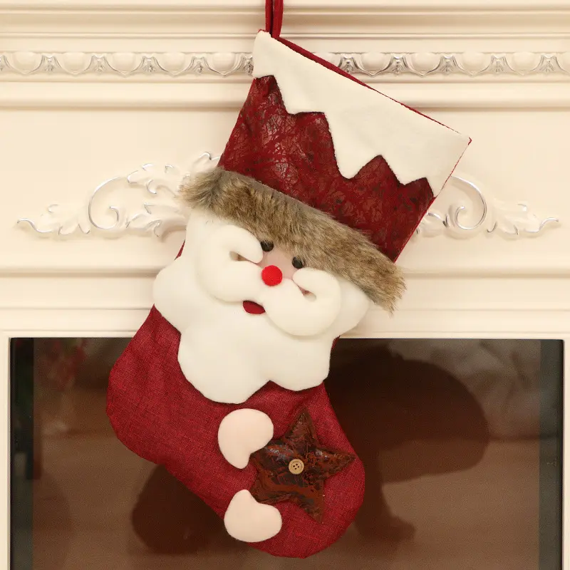 2024 Christmas Decorations Santa Claus Snowman Deer Imitation Leather Socks Decorative Hanging on Tree Socks Gift Bag for Kids