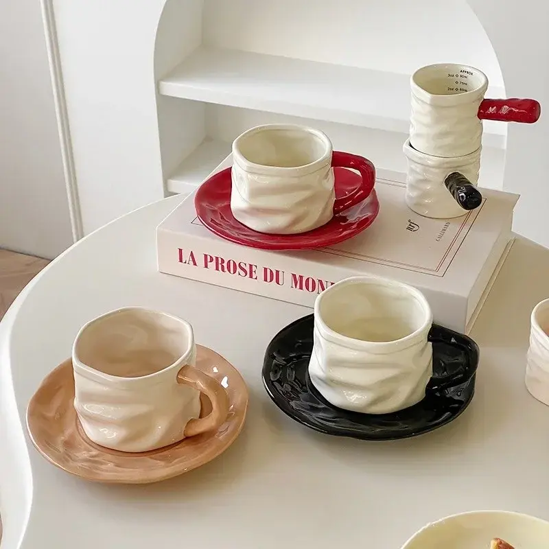 230ml Espresso Coffee Cup Sets High-grade Simple European Style Mug Thick Colored Glaze Ceramic Cappuccino Flower Cups Latte