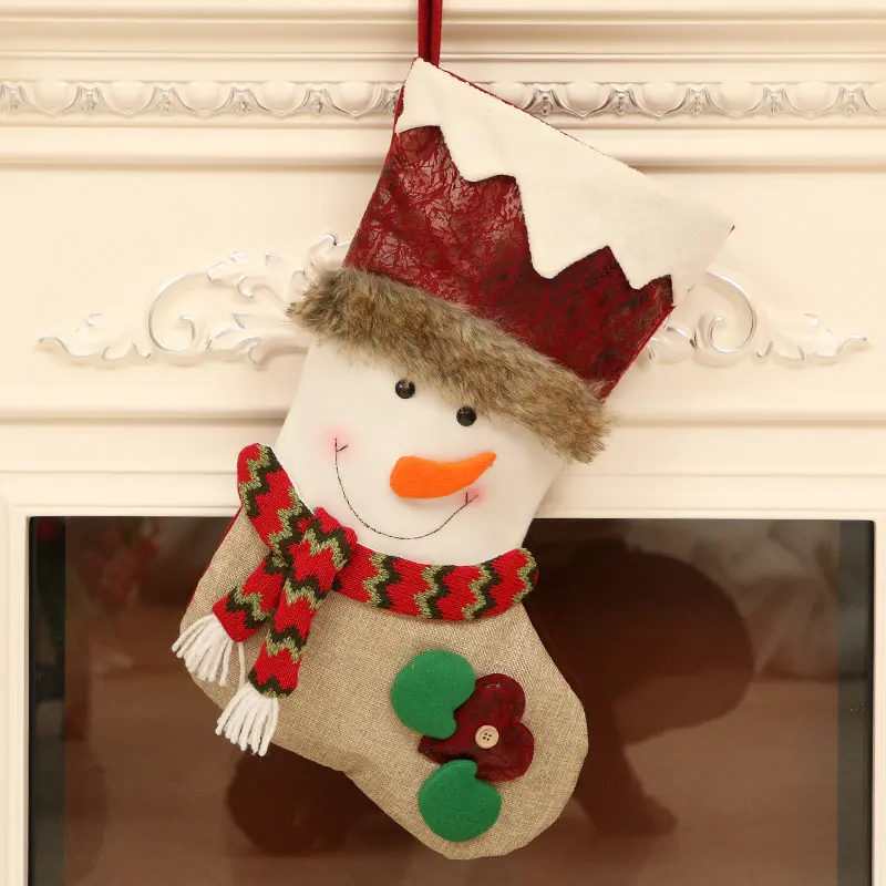 2024 Christmas Decorations Santa Claus Snowman Deer Imitation Leather Socks Decorative Hanging on Tree Socks Gift Bag for Kids