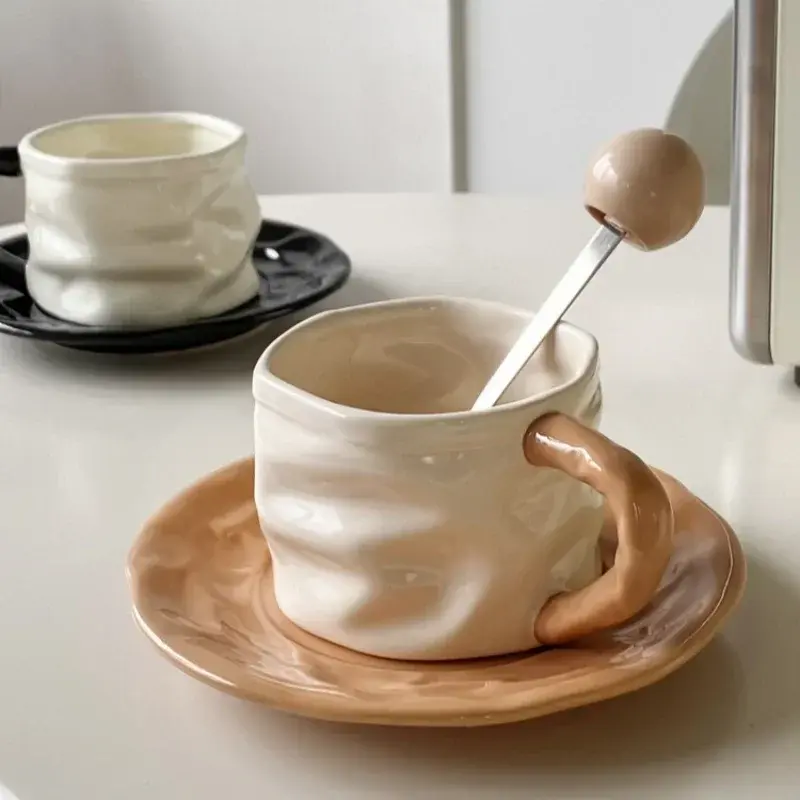 230ml Espresso Coffee Cup Sets High-grade Simple European Style Mug Thick Colored Glaze Ceramic Cappuccino Flower Cups Latte