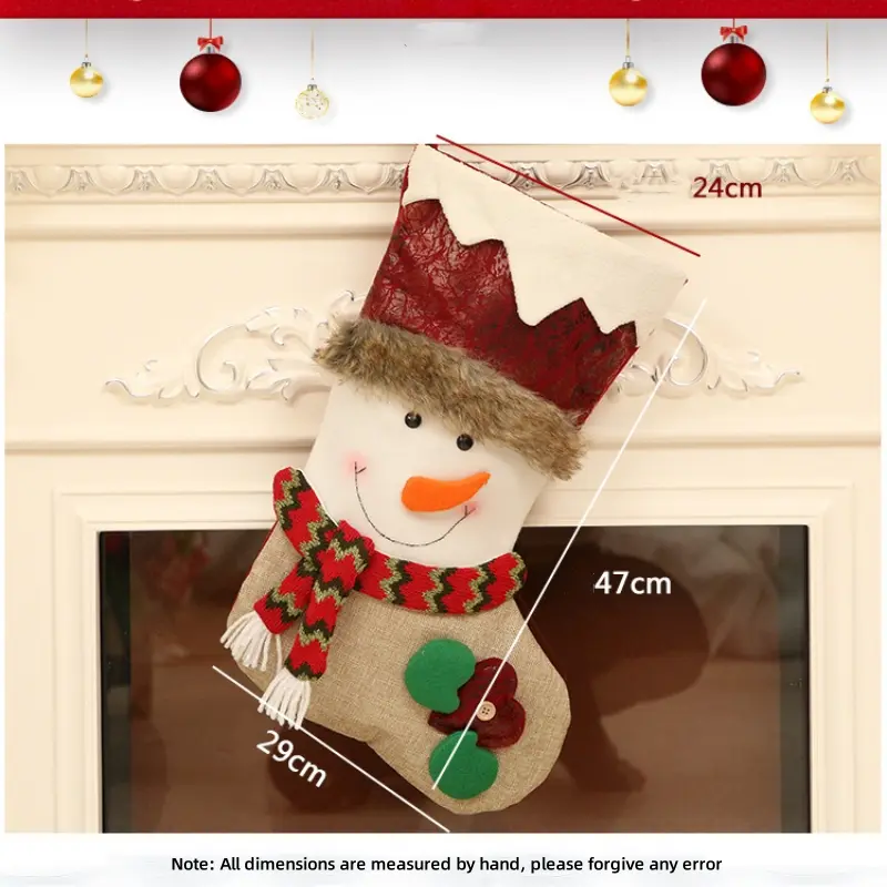 2024 Christmas Decorations Santa Claus Snowman Deer Imitation Leather Socks Decorative Hanging on Tree Socks Gift Bag for Kids