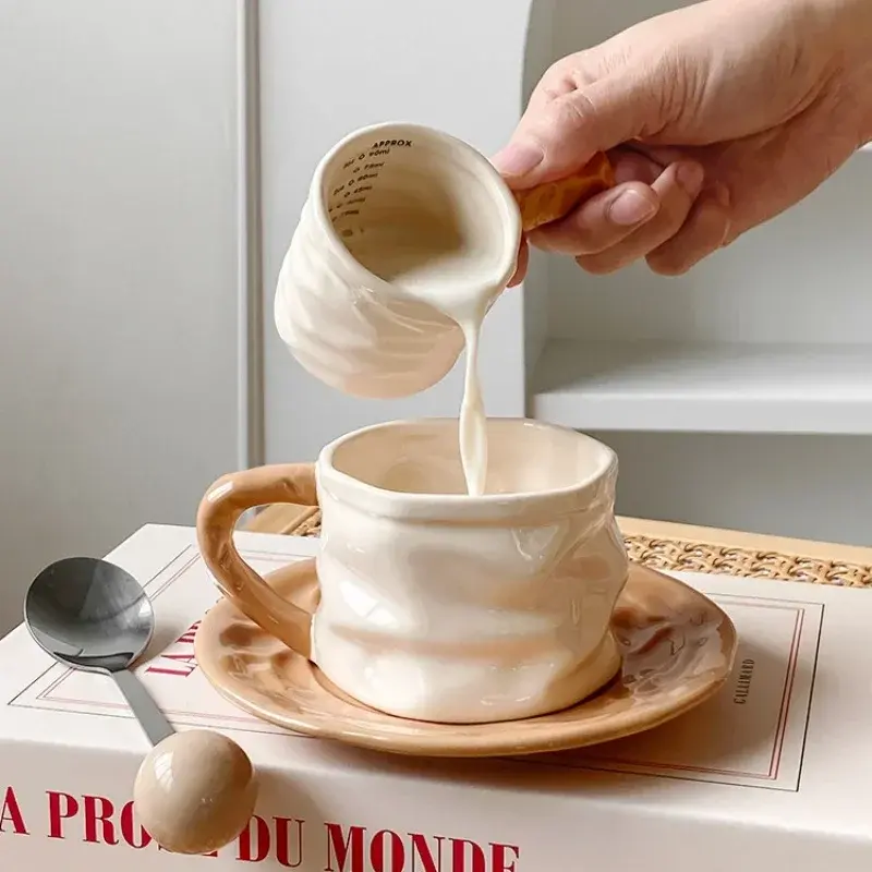 230ml Espresso Coffee Cup Sets High-grade Simple European Style Mug Thick Colored Glaze Ceramic Cappuccino Flower Cups Latte