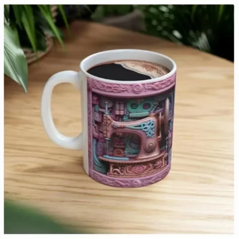3D Flat Sewing Machine Painted Mug Ceramic Mug Creative Space Design Tea Milk Mugs Birthday Christmas Gifts for Sewing Lovers