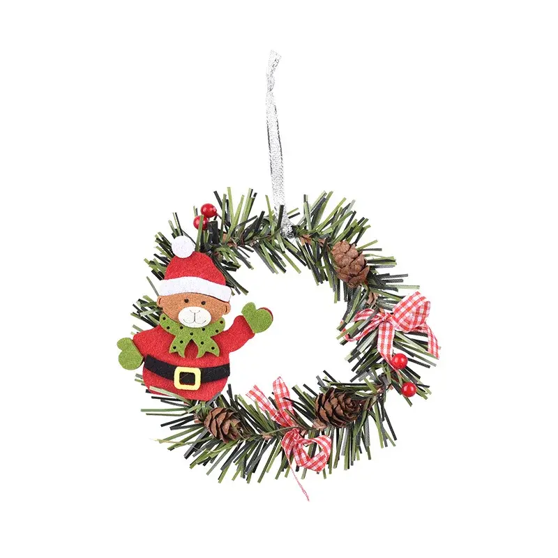 1Pcs Christmas Wreath Pine Cone Pendant Santa Snowman Elk Beer Penguin Mini Wreath Ornament Xmas New Year Party Decoration