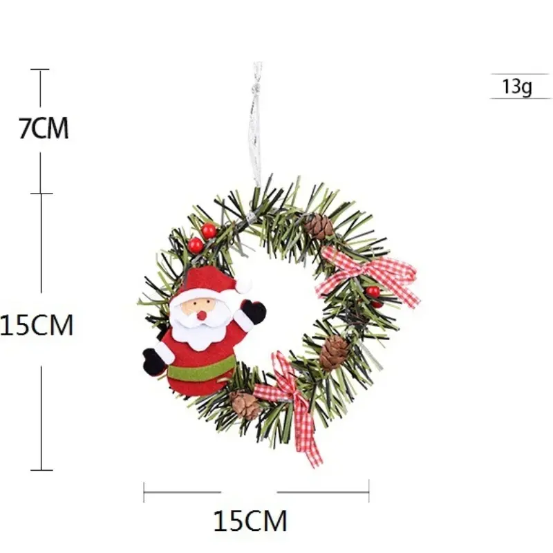1Pcs Christmas Wreath Pine Cone Pendant Santa Snowman Elk Beer Penguin Mini Wreath Ornament Xmas New Year Party Decoration