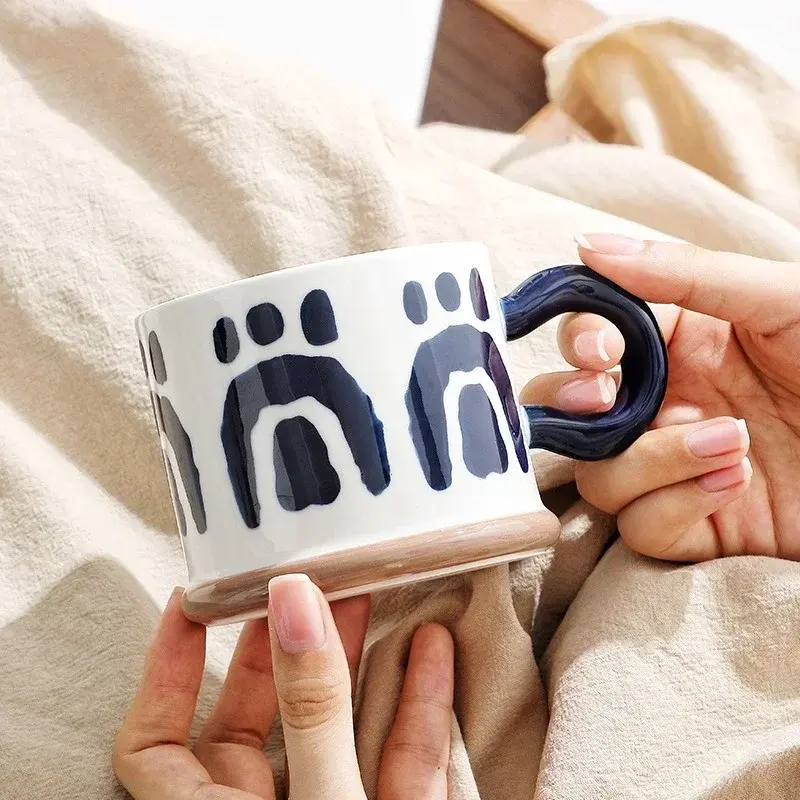 Japan Style Ceramic Hand-painted Underglaze Color Mug Large Capacity 400ML Coffee Cup Water Cup Tea cup Breakfast  Drinkware