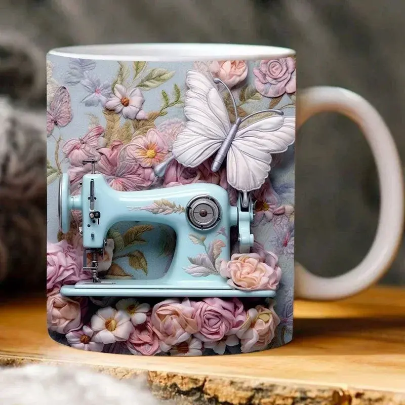 3D Flat Sewing Machine Painted Mug Ceramic Mug Creative Space Design Tea Milk Mugs Birthday Christmas Gifts for Sewing Lovers