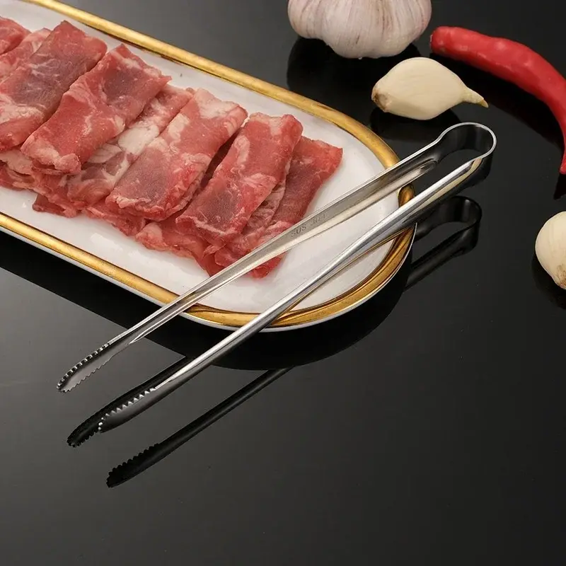 1Pcs Long-handled Stainless Steel Food Clamp Barbecue Tongs Meat Steak Ice Salad Clip Cooking Utensils for Kitchen Convenience