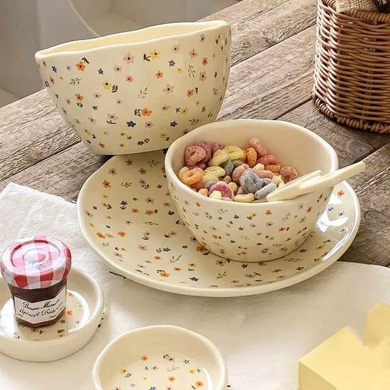 Korean Bowl Dish Advanced in Language Ceramic Bowl High Appearance Level Fruit Salad Bowl Rice Dish Domestic Bowl and Dish