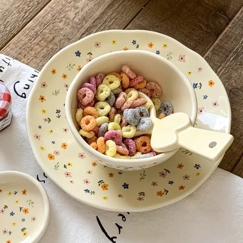 Korean Bowl Dish Advanced in Language Ceramic Bowl High Appearance Level Fruit Salad Bowl Rice Dish Domestic Bowl and Dish