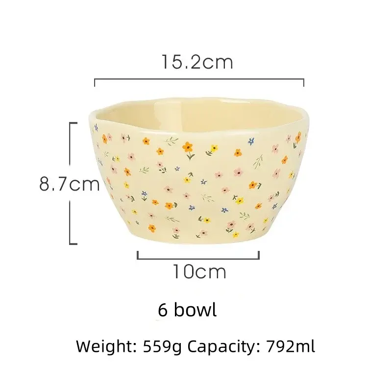 Korean Bowl Dish Advanced in Language Ceramic Bowl High Appearance Level Fruit Salad Bowl Rice Dish Domestic Bowl and Dish