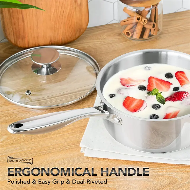 MICHELANGELO Stainless Steel Stew Pot Set with Lid 1 Quart and 3 Quart Sauce Pot Household Cooking Pot Induction Compatible