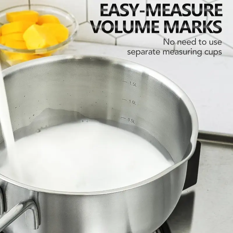 MICHELANGELO Stainless Steel Stew Pot Set with Lid  & Pour Spout Nonstick Milk Pot Tri-Ply Bottom Sauce Pan Set Kitchen Cookware