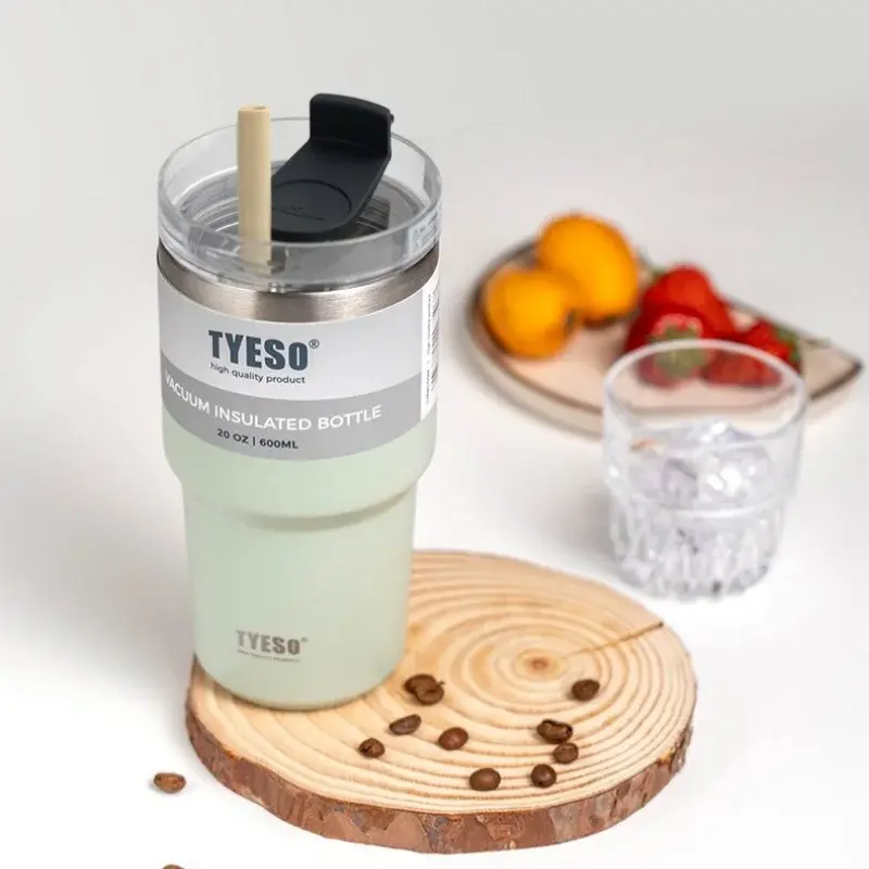 TYESO 600/900ml Stainless Steel Thermos Cup Coffee Cup Portable Water Cup Large Capacity Sports Car Straw Cup Thermos Mug