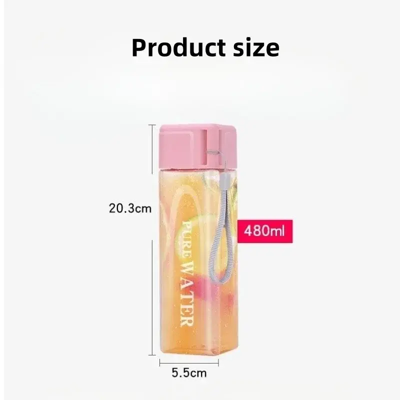 Simple Square Water Bottle Portable Plastic Sport Water Bottles Candy Color Leak Proof Gym Household School Outdoor Drinkware