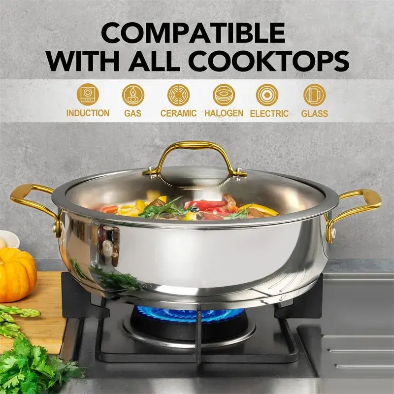 MICHELANGELO 6 Quarts Stainless Steel Cooking Pot with Lid Frying Pan with Hanging Ear Turkey Frying Pan All Stove Compatible