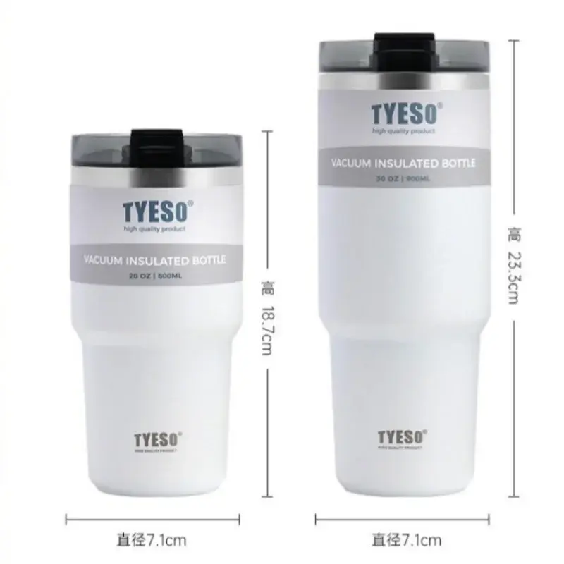 TYESO 600/900ml Stainless Steel Thermos Cup Coffee Cup Portable Water Cup Large Capacity Sports Car Straw Cup Thermos Mug