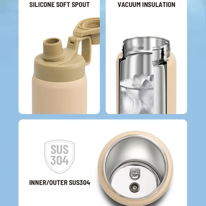 TYESO 750/900/1200/1500ml Large Capacity Thermos Cup Stainless Steel Portable Sports Pot Outdoor Water Cup Matte Water Kettle
