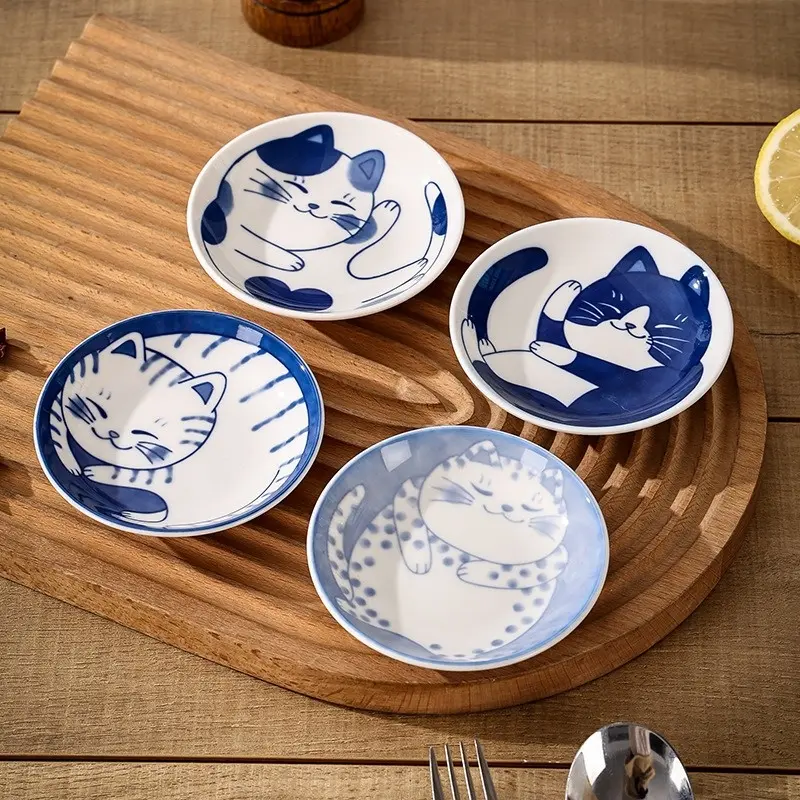 Japanese Ceramic Cartoon Cat Dish At Home Dining Table Dipping Sauce Dish Soy Sauce Dish Hot Pot Seasoning Dish Seasoning Dish